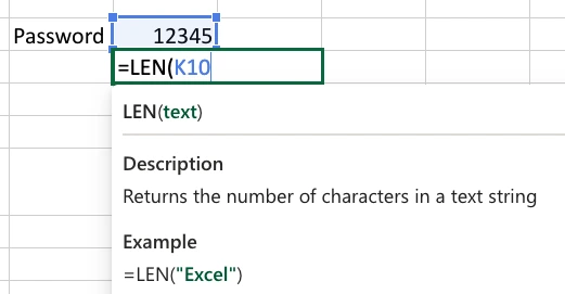 Useful Excel Formulas - LEN