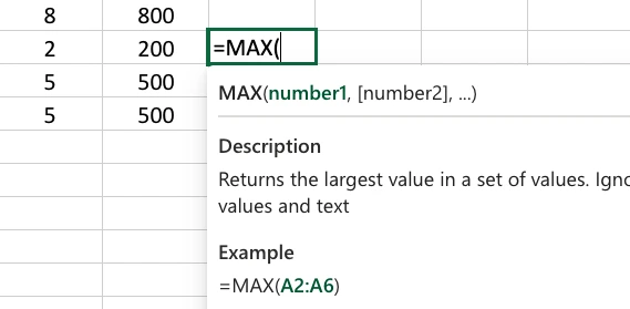 Useful Excel Formulas - MAX