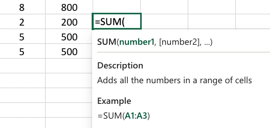 Useful Excel Formulas - SUM